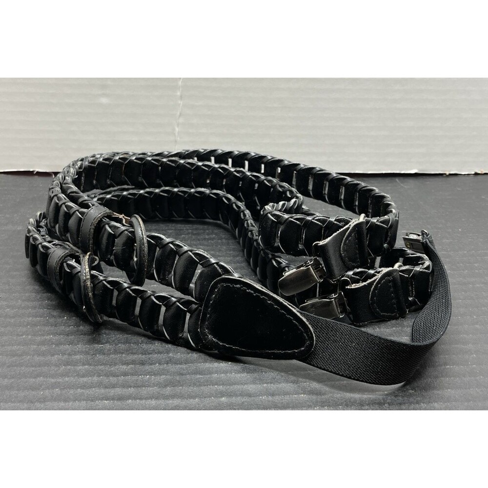 Select Edition Adjustable Black Braided Leather OSFM Clip Suspenders #7912